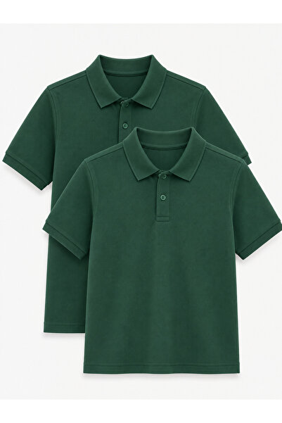 ROZELT 2-Pack Cotton Polo Short Sleeve School T-Shirt - Dark Green