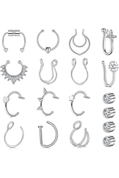 QWALIT Fake Piercings Fake Nose Ring Gold Fake Septum Ring Fake Septum Pierci...