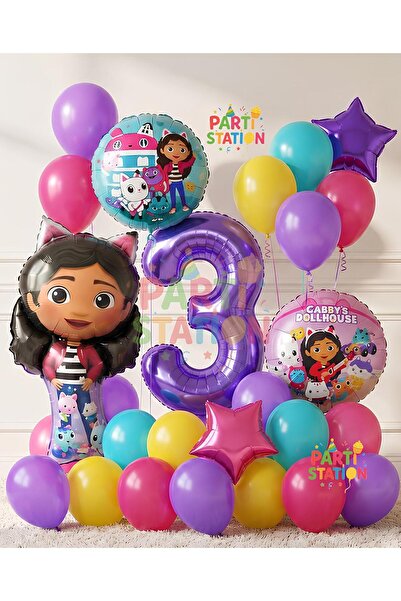 Parti Station Gabby Dollhouse Balloon 3 Year Old 18 Piece Birthday Balloon De...