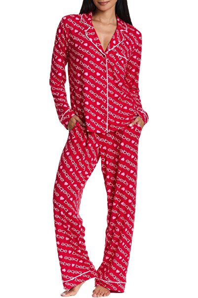 Bebe Womens Button Down Long Sleeve Shirt and Pajama Pants Lounge Sleep Set