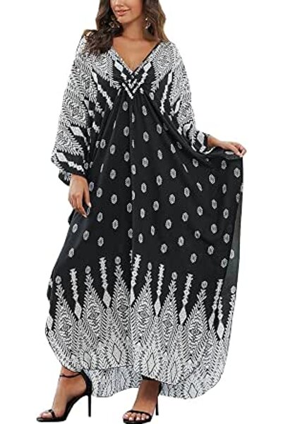 GENERAL Women Caftan Roomy Loungewear Nightgown Beach Dress Cover Ups Robe Sa...