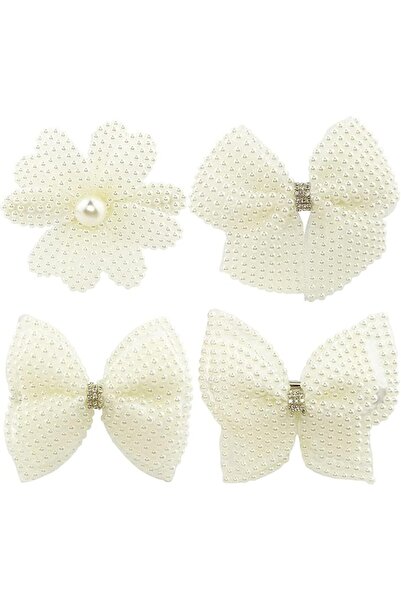 Tazweeq Pearls White Hair Bows, 4 Pieces Elegant Flower Rhinestone Hair Clips...