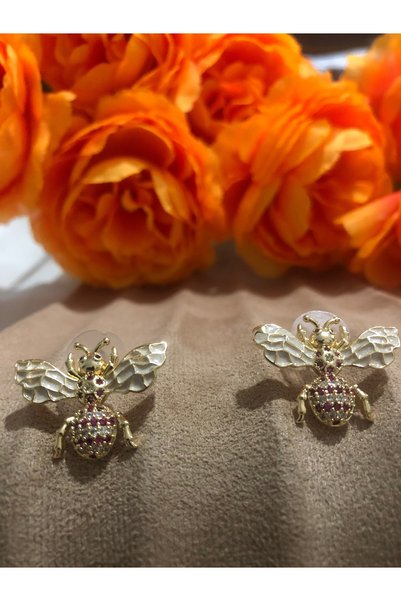 Generic Brand Bee Figured Design Earrings with Zircon Stones