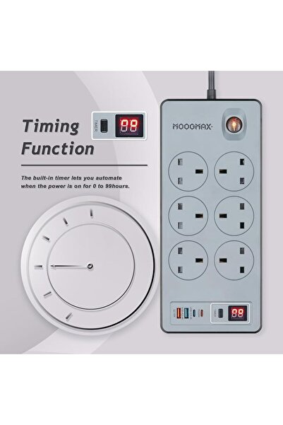 MOOGMAX Extension Cord- 6 Power Socket- 3 Meter- 2xUSB Port-2xType C Port- 29...