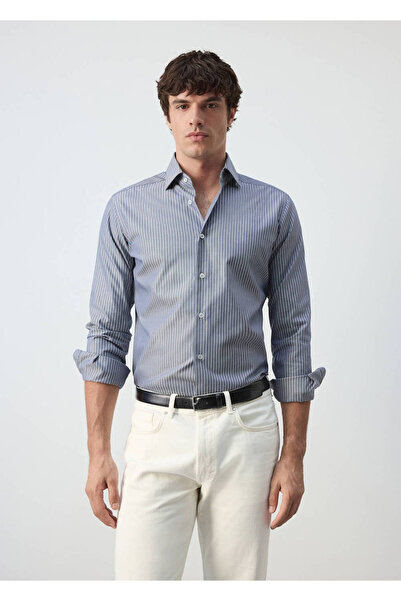 MANGO Man Slim fit çizgili %100 pamuklu gömlek