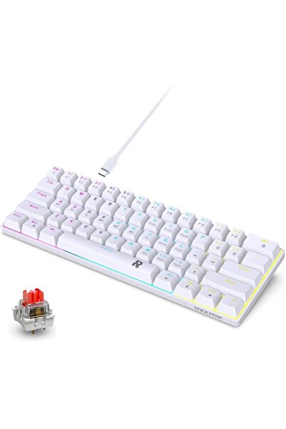 ROCK POW 60% Wired Mechanical Gaming Keyboard 63 keys Ice Blue Backlit Ultra-...