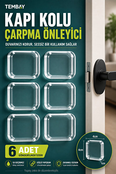 TEMBAY 6 Adet Şeffaf Silikon Sticker Kapı Kolu Duvar Tamponu Yapışkanlı Çarpm...