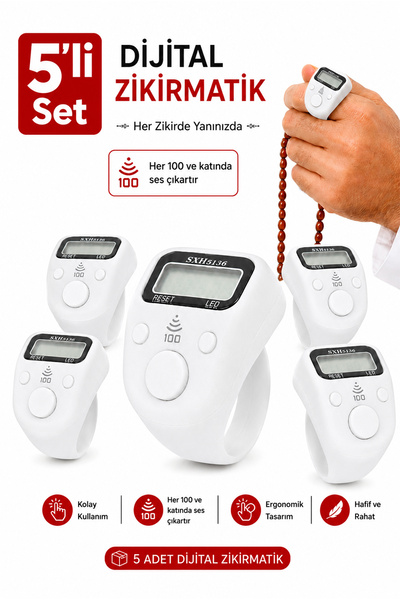 ihvan online 5 Adet Işıklı Parmak Zikirmatik Yüzük - LED Aydınlatmalı Dijital...