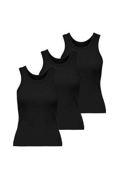 ONLY Damen Tank-Top 3er Pack - ONLVAL LIFE TANKTOP, Baumwolle, Rundhals, Slim...