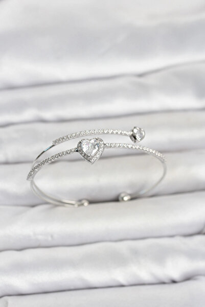 SORA GROUP Brass Silver Color Heart Model Zircon Stone Women's Bracelet