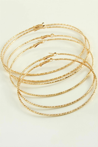 SORA GROUP Striped Patterned Metal Hoop Earrings 6 Pieces