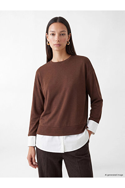 LC Waikiki Lcw Everyday Brown Soft Touch Oversize Women's Sweatshirt Tunic