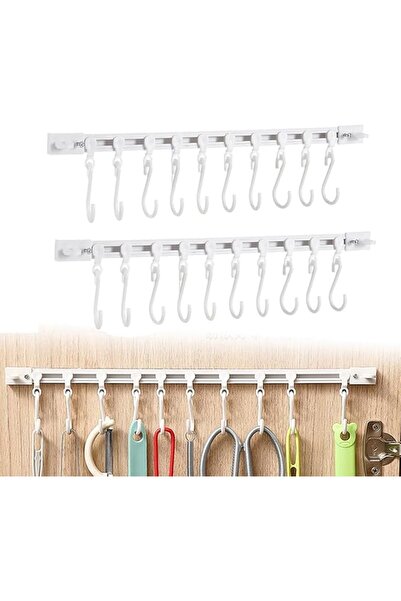 TERRIFI Multifunctional Sliding Rail Hook Rack for Kitchen Utensils - 10 Hook...