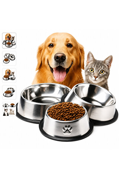 Genel Markalar 22 cm Paslanmaz Çelik Kedi Köpek Mama ve Su Kabı