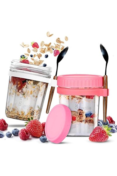 Generic 2 Pack 350ml Glass Overnight Oats Jars with Lids & Spoons - Leakproof...