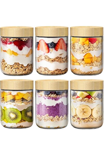 Generic Overnight Oats Containers With Lids, Glass Jars Bamboo Meal Prep Airt...