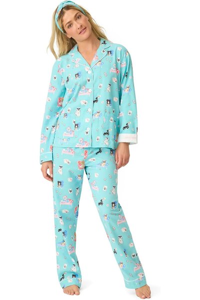 PJ Salvage Women's Flannel Long-Sleeve Top, Pant and Headband 3-Piece Pajama Set