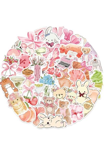 KASTWAVE 50PCS Coquette Aesthetic Pink Stickers - Waterproof Vinyl with Bear,...