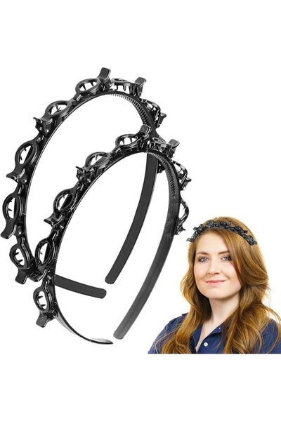 ASKIND 2 Pcs Hairband with Clips, Bangs Hairstyle Hairpin Headband, Toothed H...