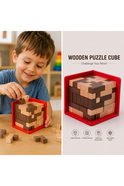 Generic Brand 3D Wooden Cube Puzzle Game for Kids and Adults - Spatial Thinki...