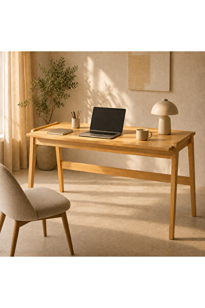 Razz %100 Masif Çam Çalışma Masası 115x60 cm Ahşap Bilgisayar ve Home Ofis Masası Doğal Yağlı