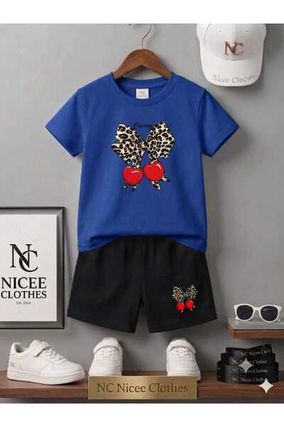 Leto Lykia Summer Children's T-Shirt Shorts Unisex (New Leopard Cherry Printed)