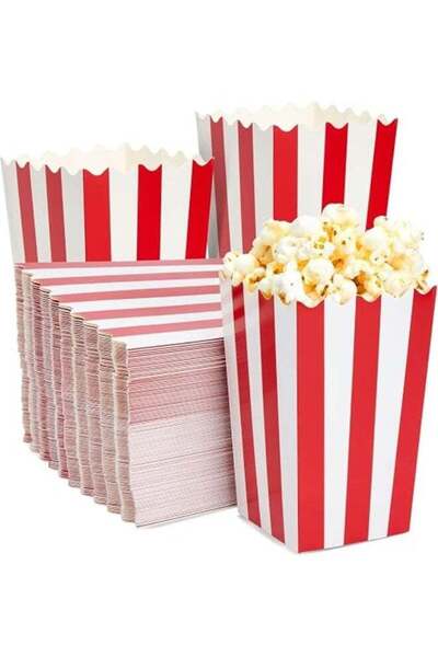 Generic Red & White Striped Paper Popcorn Boxes, Pack of 100 – Disposable Car...