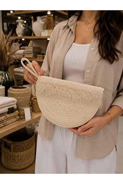 Ckdesign Women's Handmade Jute Bag |   Half Moon Knitted Clutch |   Bohemian ...