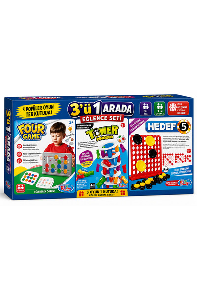 W-Design 3 lü Eğitici Öğretici Eğlenceli Kutulu Zeka Oyunları FOUR GAME-TOWER...
