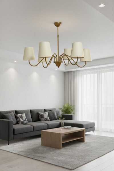 BSA LIGHTING MİRA 6'LI ESKİTME MODERN AVİZE (KREM KONİK ABAJURLU) E27 DUYLU K...