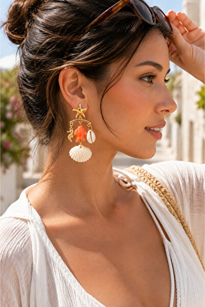POYASE Sea-Themed Dangle Earrings Colorful Gold Earrings with Starfish, Seaho...