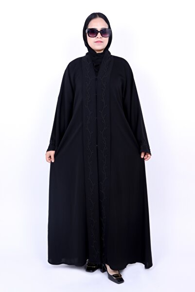Izzah Bella * Black Abaya with Floral Bead Handwork & Embroidery