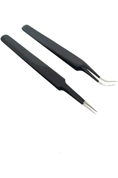 ASKIND Premium Eyelash Tweezers Set, 2 Pcs Straight and Curved Tip Precision ...