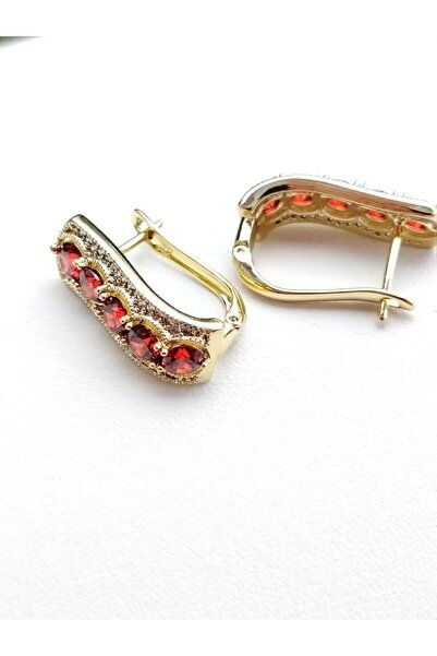 NN Cercei "Line Red Stones" - placati cu aur de 14k