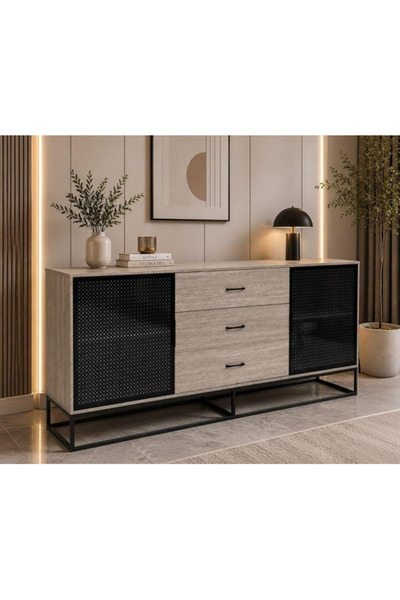 DEC15 Modern Buffet Cabinet with Glass Doors and Storage Drawers 160cm
