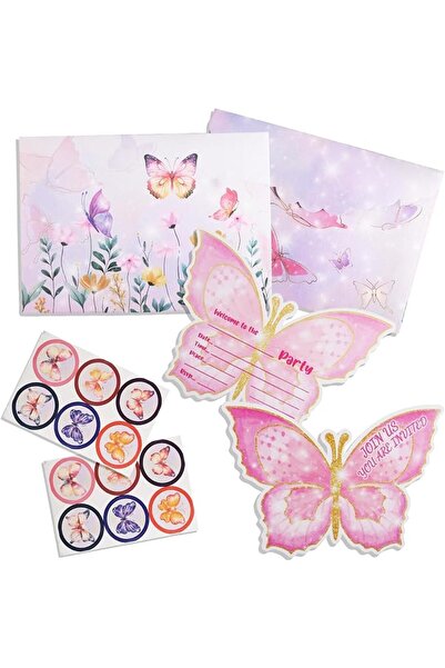 KASTWAVE Butterfly Party Invitation Cards, 12PCS Pink Birthday Invitations wi...