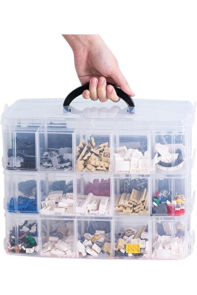 Generic صندوق تخزين ثلاثي الطبقات للأدوات والحرف اليدوية مع 30 حجرة قابلة للت...