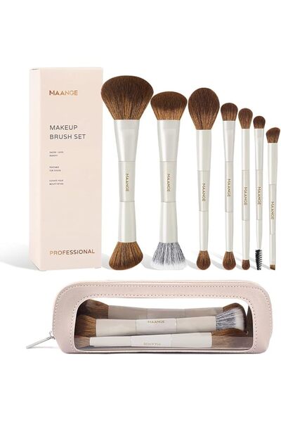 MAANGE Makeup Brushes 7-Piece Dual-Ended Makeup Brush Set with Travel Case Pr...