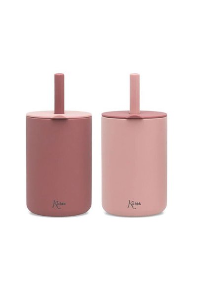 Kiokids Σετ ποτηριών σιλικόνης με καλαμάκι 180ml |   Ροζ