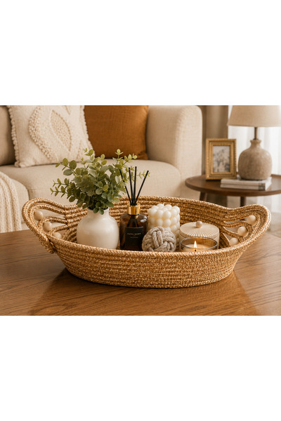 LEVİTASARIM Doğal Jüt İp Çok Amaçlı Organizer Sepet 30x15 cm Dekoratif Düzenl...