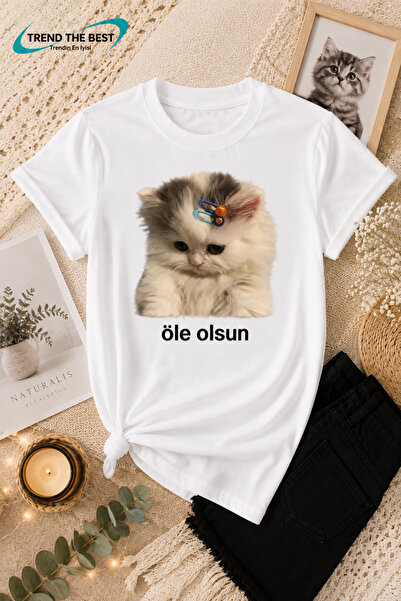 TREND THE BEST Trendin En İyisi Summer Let's Get Lucky Text Printed Cat-Theme...