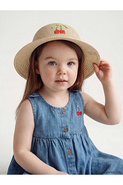 LC Waikiki Trendlucky Cherry Embroidered Straw Baby Girl Hat with a Difference