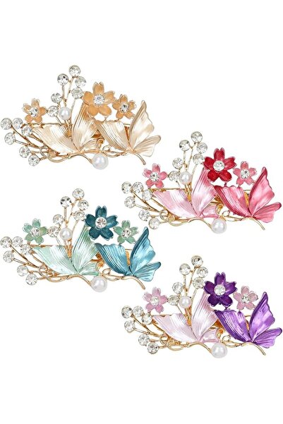 KASTWAVE 4 Pack Sparkly Rhinestone Flower Hair Clips, Vintage Retro Metal Fre...