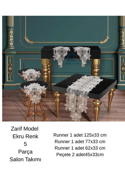 Ceki Home Set de huse de masă din dantelă crem, model elegant, set de huse de...