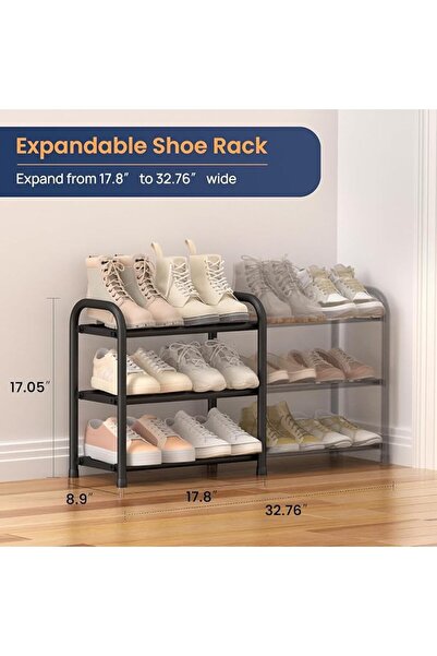 LinJie 3 Tier Expandable Shoe Rack, Adjustable Shoe Organizer Shelf for Close...