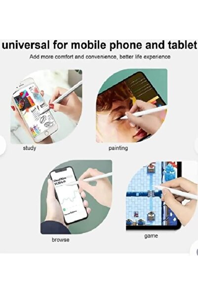 Generic Universal Stylus Pen, Model DX3605, White | Double Tap On/Off, Blue Light Indicator, Replaceable Pen Tip, USB-C Charging, Touch Screen Compatible