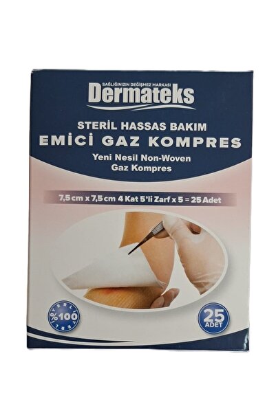 Seburem Steril Hassas Bakım Emici Gaz Kompres 7,5 cm x 7,5 cm 4 Kat 25 Adet