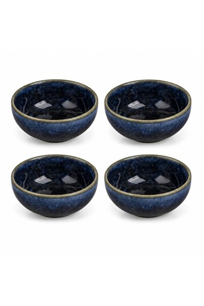 IRO Set de 4 boluri rotunde din ceramică albastră cu glazură reactivă nordică...