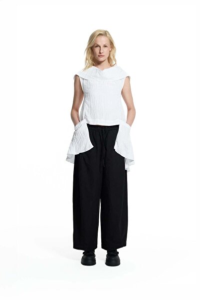 #vdr viadellerose White Asymmetrical Crinkle Blouse 19145