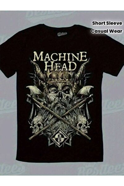 k222 T-Shirt With Machine Head Heavy Metal Band Logo, Viking Skull Crossed Sw...